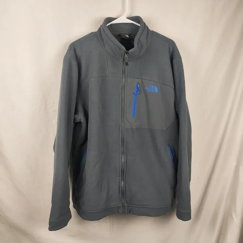 The North Face Jacket Mens XL Gray Fleece Full Zip Chest Pocket Blue Zippers